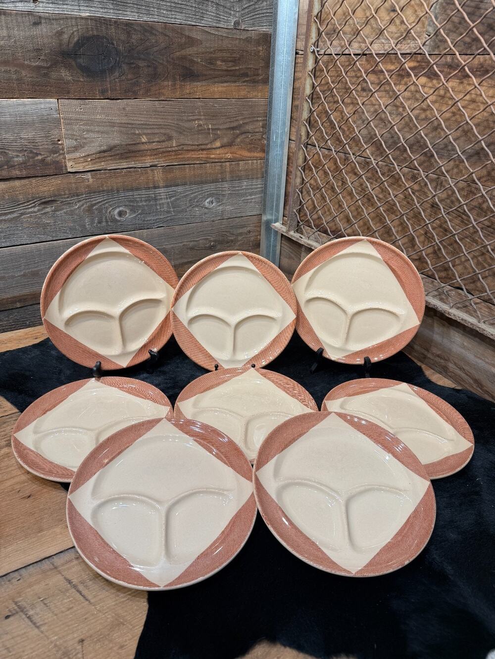 8 Vintage 1947 Wallace China Desert Ware Tweed Divided Grill Diner Plates